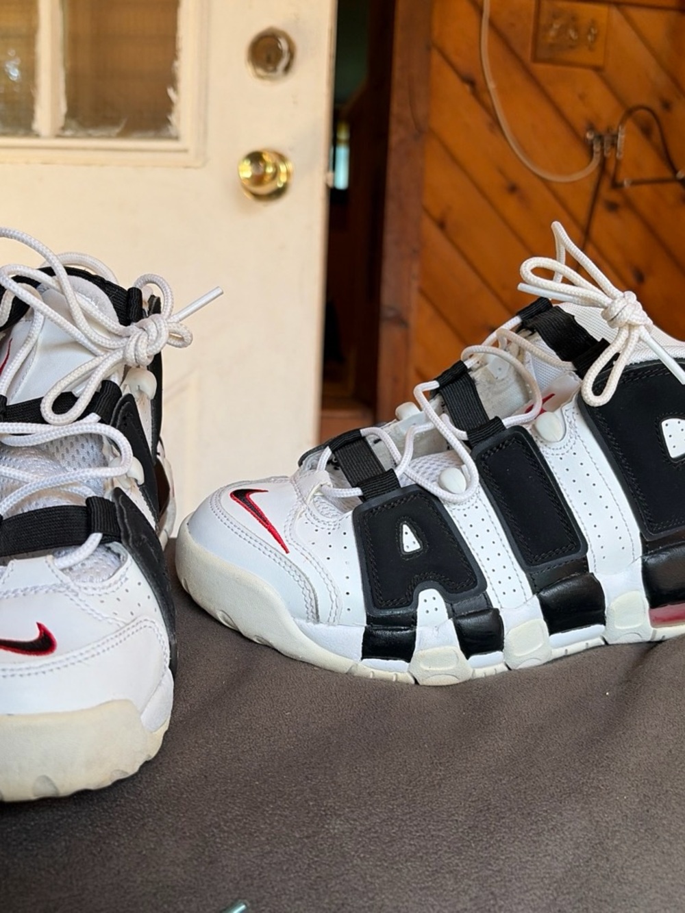 Nike Kids' White & Black Sneakers with Red Swoosh